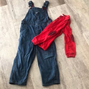 Flannel lined OshKosh overalls and thermal Carter’s long sleeve 5T